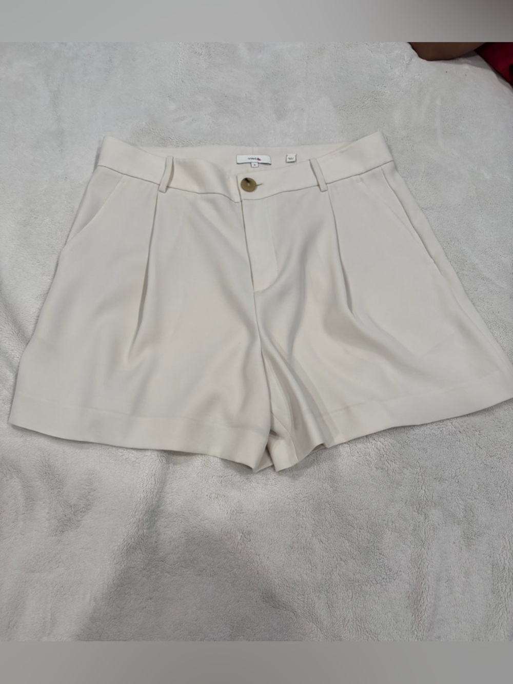 Vince Cream Pleated High-Rise Dress Shorts
